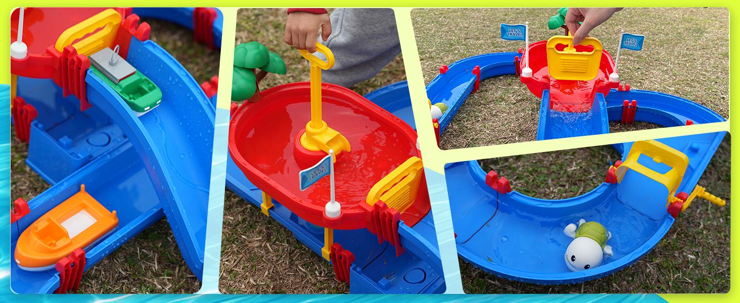 VATOS 2-Tier Water Table for Toddlers in Summer,100PCS DIY Waterways Playset with Pump for Outside Yard,Beach,Poolside Activity Sensory Play Table Addition for Kids Boys Girls Age 3 4 5 6 Year Old Summer Vibes