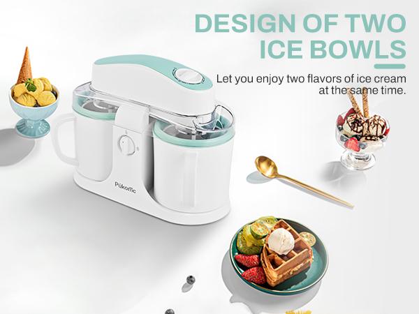 Pukomc Ice Cream Maker Machine for Home Use with Two Ice Cream Bowls Simple Operation Easy to Clean White Easy Fast Use Perfect Dessert,The best Christmas New Year gift