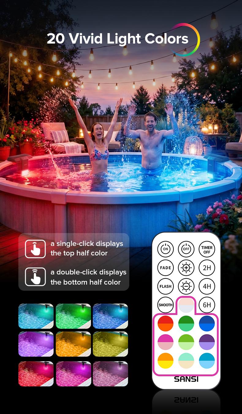 SANSI Solar Poolside RGB Light with Remote, Waterproof Submersible Pool Light for Inground & Above Ground Pools &ndash; Summer Vibes Decorative Outdoor Lighting, Mother's Day Gift summervibes