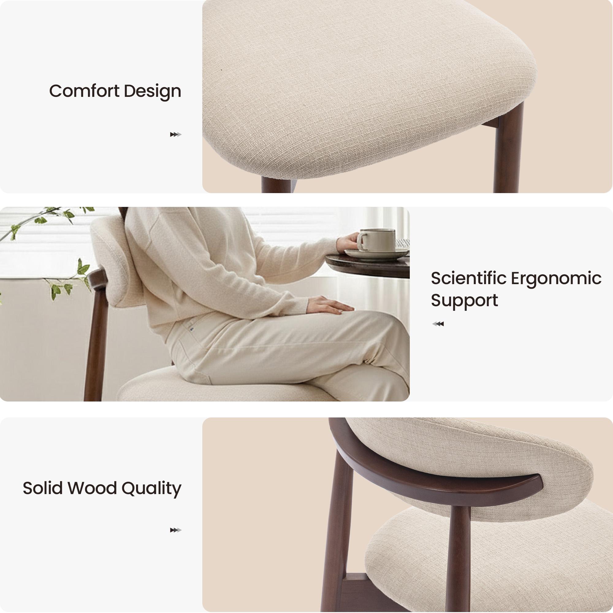 COLAMY NOYA Dining Chair Modern Upholstered Wood - High-Quality Fabric Finish Natural Wood Frame Ergonomic Backrest Design, Indoor Furniture