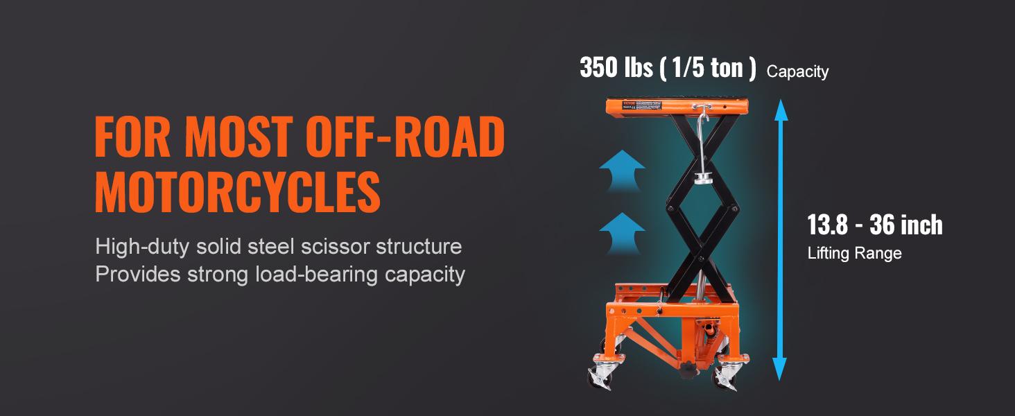 【Summervibes】VEVOR Hydraulic Motorcycle Lift Table, 350 LBS Capacity Motorcycle Scissor Jack Lift with Wide Deck, J-hooks, 4 Wheels, Hydraulic Foot-Operated Jack Stand for ATV Dirt Bikes