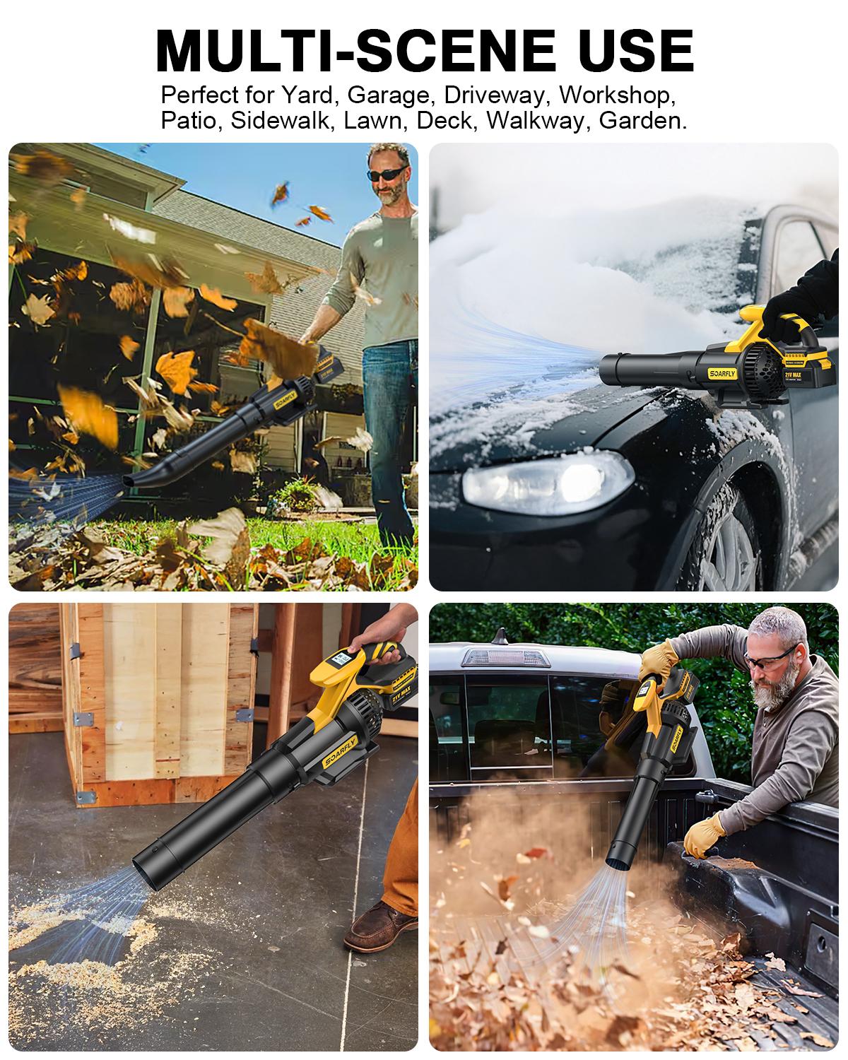 SOARFLY Leaf Blower, Cordless Electric Leaf Blower/Snow Blower, 650CFM/130MPH Handheld Blower, 2×4.0Ah Batteries, Fast Charger, 3 Speed Modes for Lawn Care, Leaves, Dust and Snow