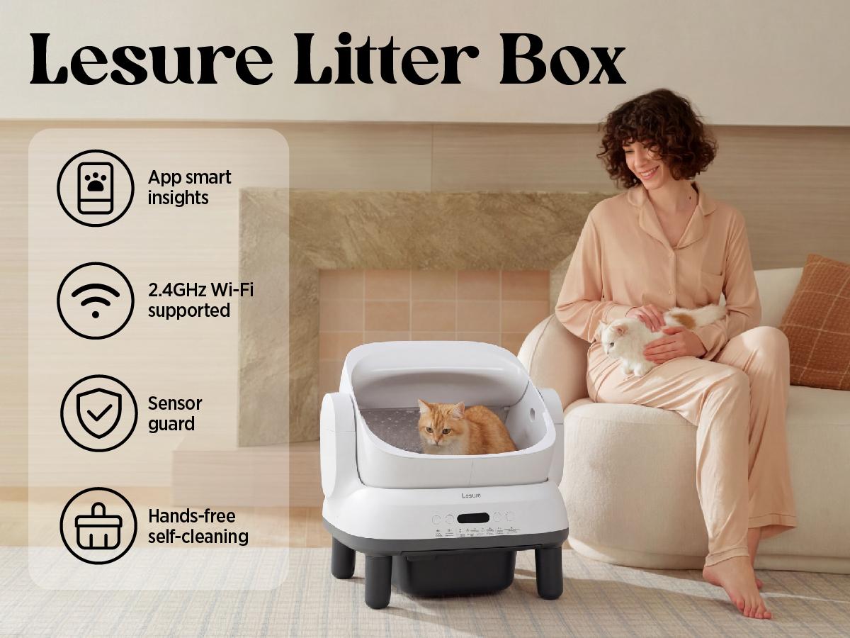 Lesure Self Cleaning Litter Box - Open-Top Automatic Cat Litter Box with APP Control & Anti-Pinch Sensor, for 3.3~18 lbs Cats, Odor Control, Includes 2 Sifters & 1 Roll Waste Bags