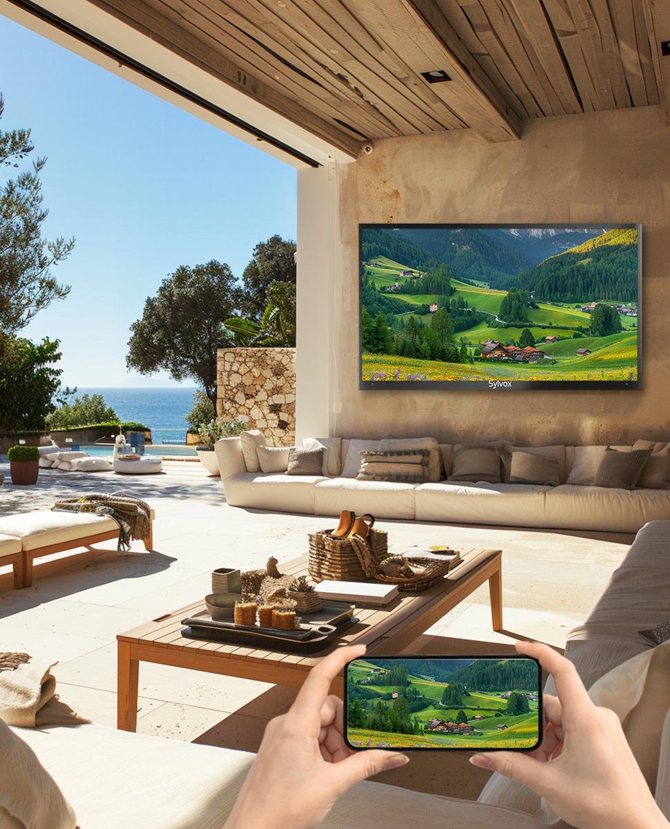SYLVOX Outdoor TV, 4K UHD IP55 Weatherproof Television for Partial Sun Outside 1000nit Brightness, Google TV OS, Dolby Atmos, Voice Remote (Deck Pro 3.0) SYLVOX Outdoor TV, 4K UHD IP55 Weatherproof Television for Partial Sun Outside 1000nit Brightness, Google TV OS, Dolby Atmos, Voice Remote (Deck Pro 3.0)