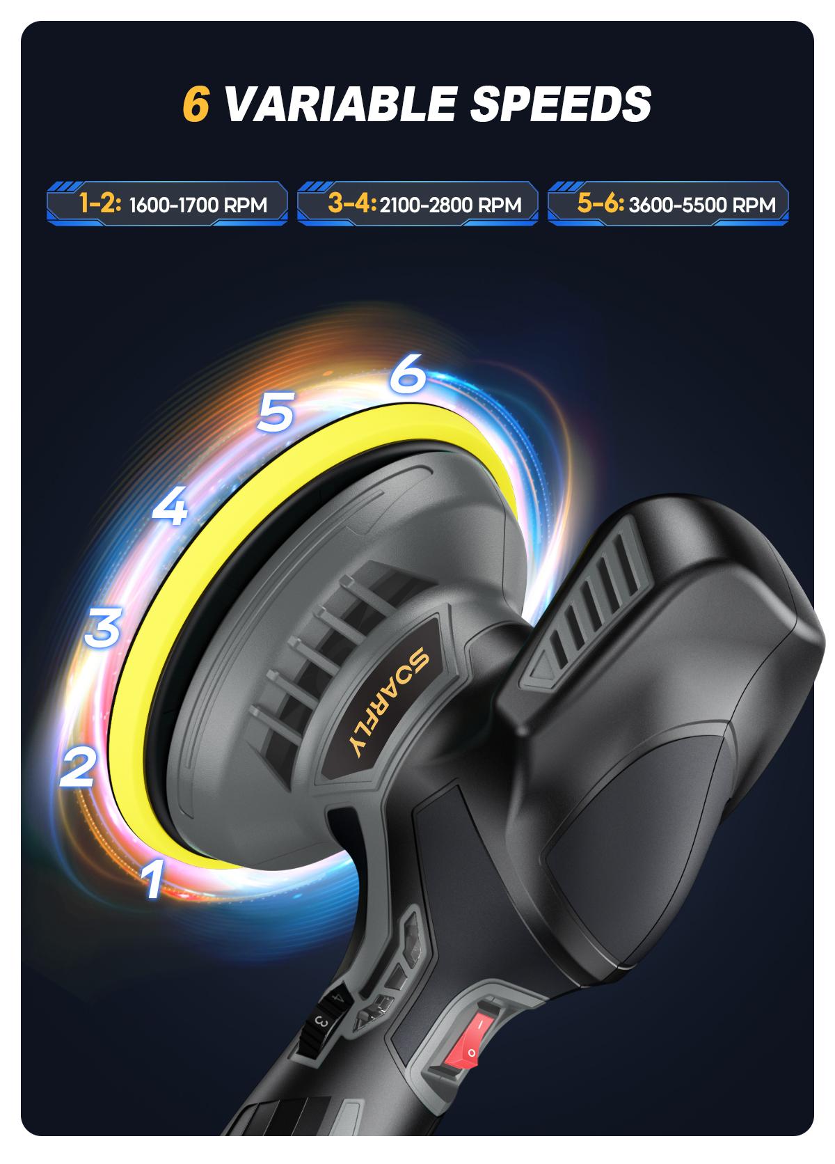 【Father's Day Gift】SOARFLY Car Buffer, 2 x 21V Batteries, 6 Variable Speed & Extra 14 Pcs, For Car Waxing, Buffer, Polishing