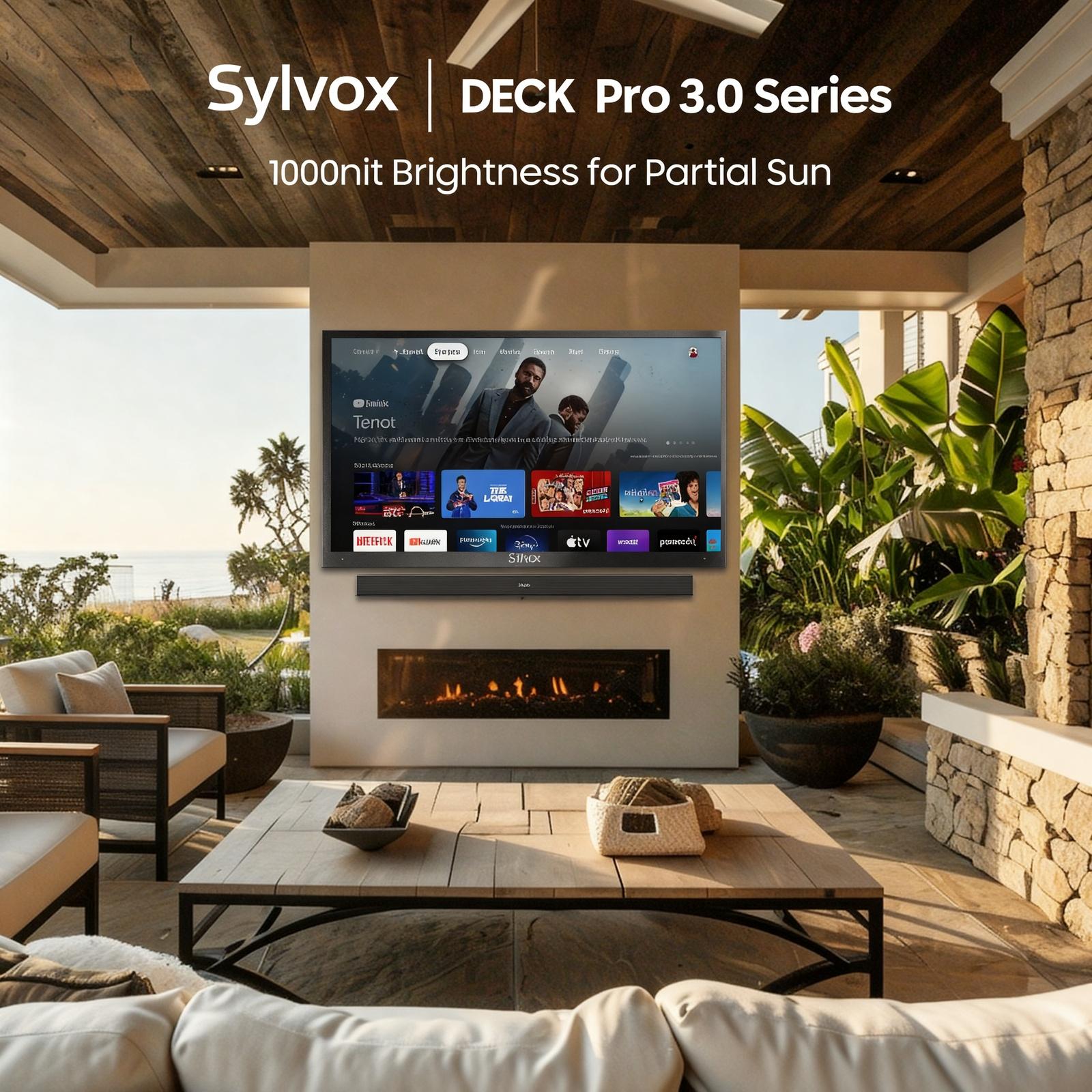 SYLVOX Outdoor TV, 4K UHD IP55 Weatherproof Television for Partial Sun Outside 1000nit Brightness, Google TV OS, Dolby Atmos, Voice Remote (Deck Pro 3.0) SYLVOX Outdoor TV, 4K UHD IP55 Weatherproof Television for Partial Sun Outside 1000nit Brightness, Google TV OS, Dolby Atmos, Voice Remote (Deck Pro 3.0)