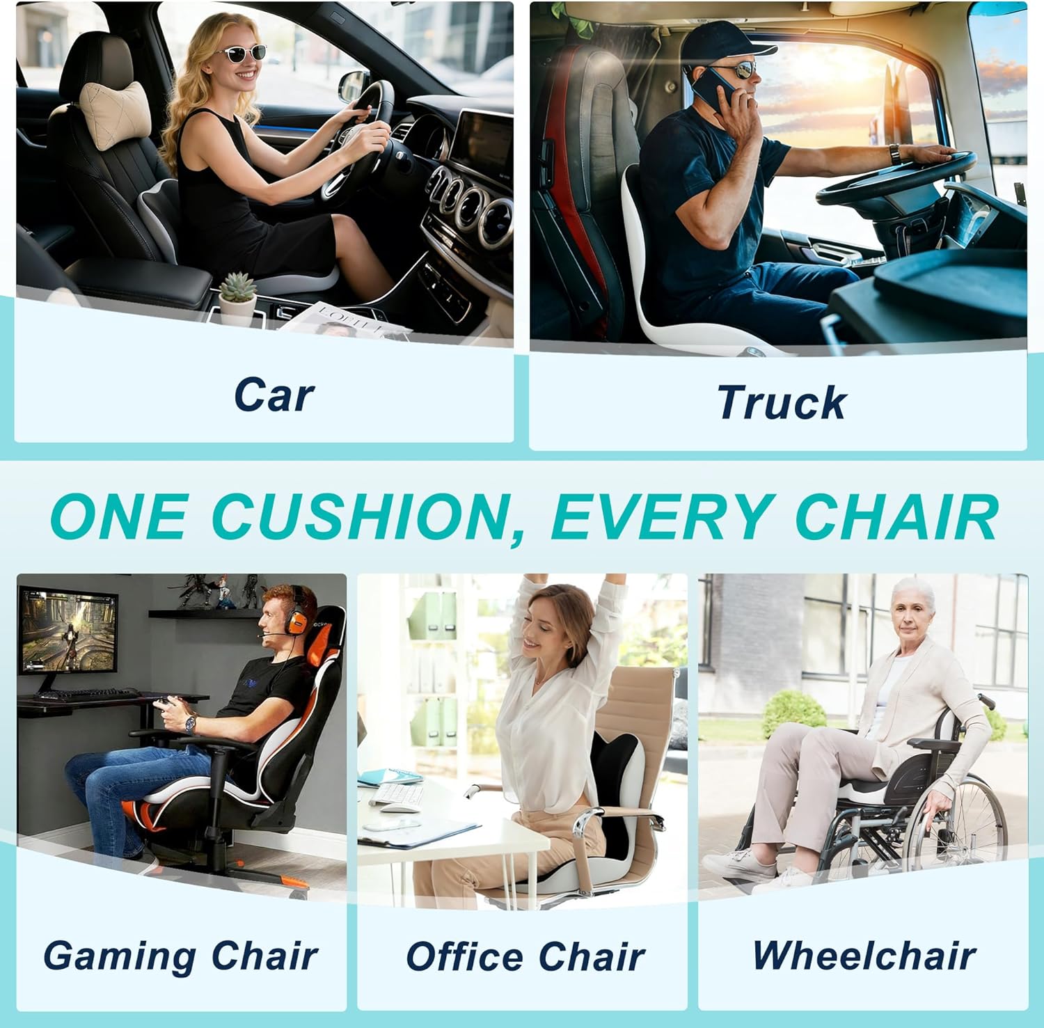 【FathersDayGift】Upgraded -Non-Slip Memory Foam Seat Skin-Friendly Extended Zipper Easy Remove Wash&ndash; Ergonomic Back Support & Sciatica Relief for Long Drives,Leg Pain Mesh