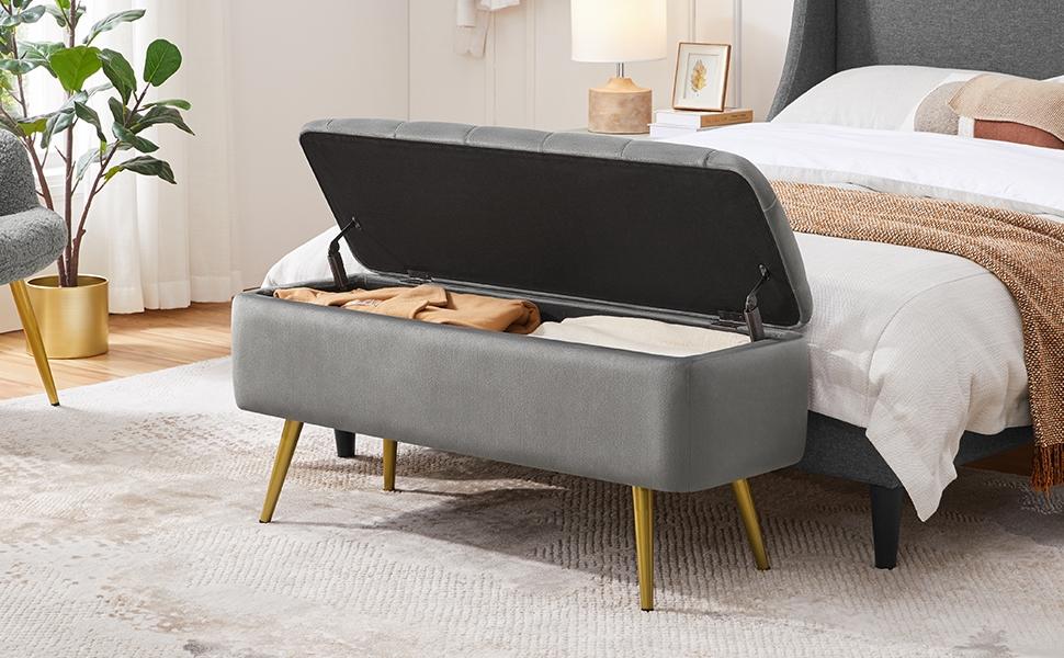 Yaheetech Modern Ottoman Footstool Bench with Storage Compartment, Upholstered Bedroom Benches Footrest Stool, Button-Tufted Table Bench Yaheetech Modern Ottoman Footstool Bench with Storage Compartment, Upholstered Bedroom Benches Footrest Stool, Button-Tufted Table Bench