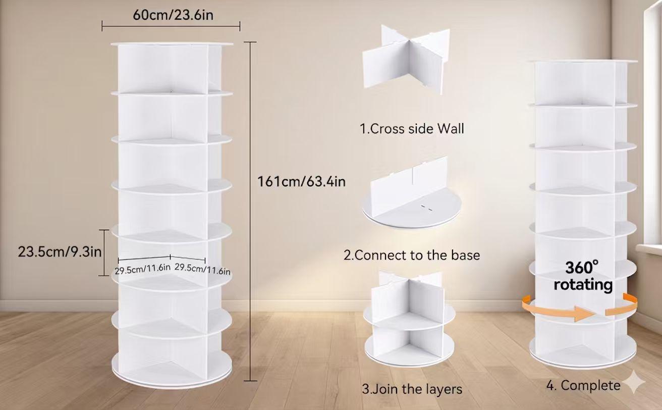 WGCTEK 360° Rotating 7-Tiers Organizer Shoe Rack, Fits 24-28 Pairs of Shoes, Spinning and Revolving Round Shoe Rack, for Entryway Living Room Hallway WGCTEK 360° Rotating 7-Tiers Organizer Shoe Rack, Fits 24-28 Pairs of Shoes, Spinning and Revolving Round Shoe Rack, for Entryway Living Room Hallway