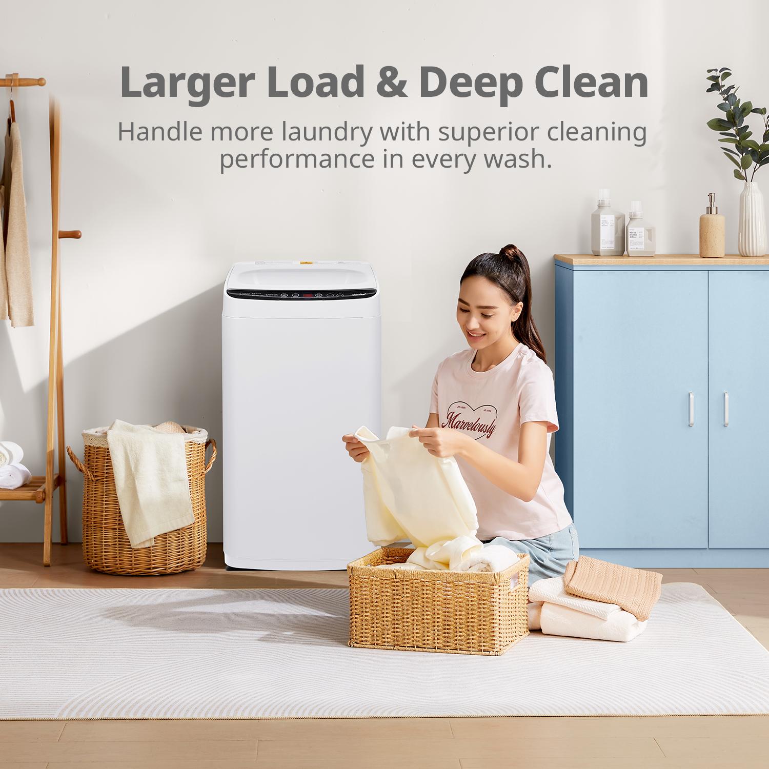 Comfee' Portable Washing Machine, 0.9 cu.ft Compact Washer With LED Display, with pump, 5 Wash Cycles, 2 Built-in Rollers, Space Saving Full-Automatic Washer, New Arrivals Comfee' Portable Washing Machine, 0.9 cu.ft Compact Washer With LED Display, with pump, 5 Wash Cycles, 2 Built-in Rollers, Space Saving Full-Automatic Washer, New Arrivals