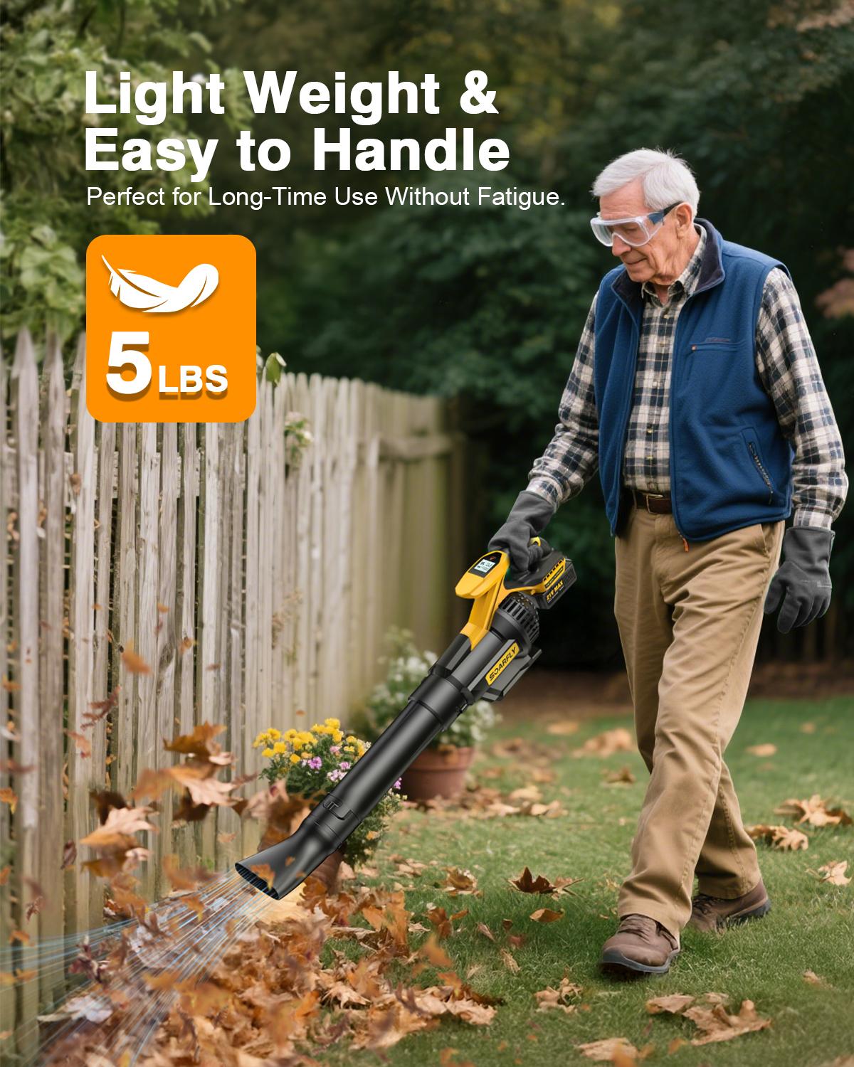 SOARFLY Leaf Blower, Cordless Electric Leaf Blower/Snow Blower, 650CFM/130MPH Handheld Blower, 2×4.0Ah Batteries, Fast Charger, 3 Speed Modes for Lawn Care, Leaves, Dust and Snow