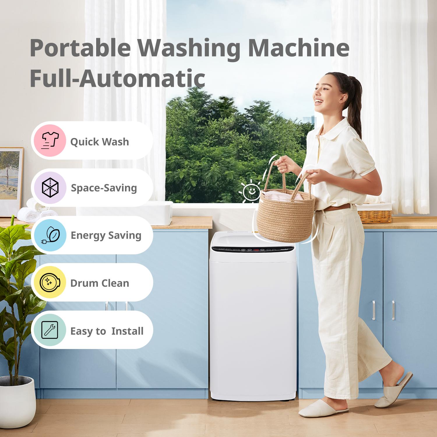 Comfee' Portable Washing Machine, 0.9 cu.ft Compact Washer With LED Display, with pump, 5 Wash Cycles, 2 Built-in Rollers, Space Saving Full-Automatic Washer, New Arrivals Comfee' Portable Washing Machine, 0.9 cu.ft Compact Washer With LED Display, with pump, 5 Wash Cycles, 2 Built-in Rollers, Space Saving Full-Automatic Washer, New Arrivals