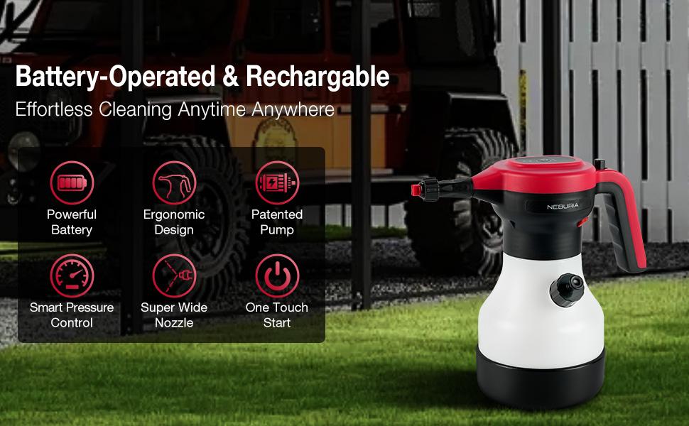 【FathersDayGift】NEBURIA Electric Foam Sprayer,Rechargeable High Pressure Foam Cannon for Car Wash,Auto Detailing,Home,Industrial Cleaning，Smart Pressure Control Core,Ergonomic Handle,Portable Cordless Cleaner for Kitchen,Windows,Bathroom