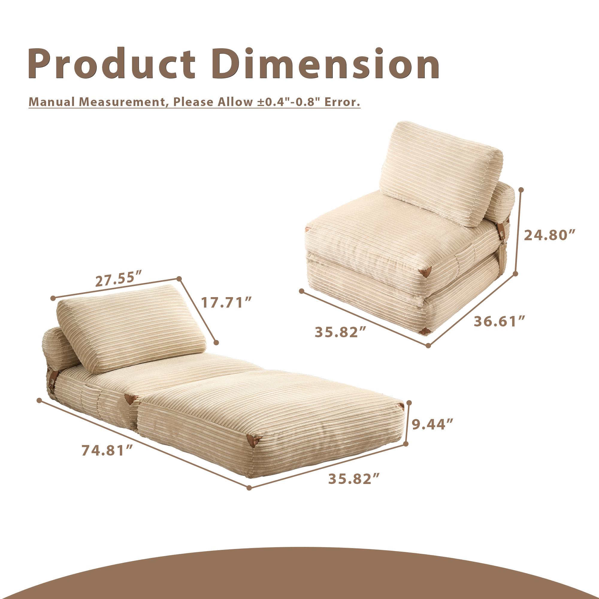 CAODOC Foldable Cloud Sofa Bed,Convertible Sleeper Chair with Pillow Foldable Mattress with Back Support, Portable Fold Out Chair Bed Comfy Floor Sofa Lounge for Living Room Bedroom