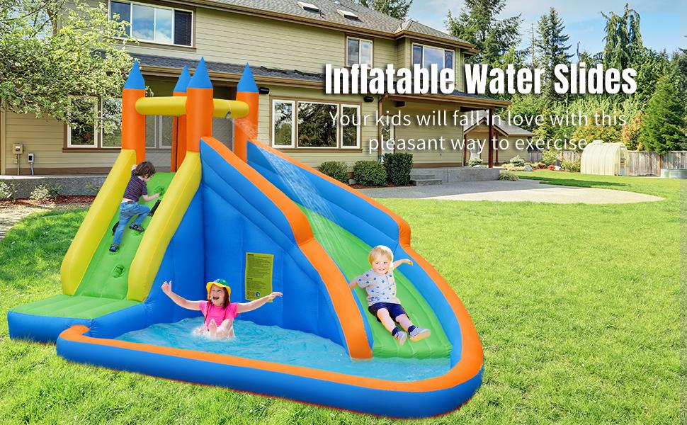Costzon - Inflatable Water Slide With Air Blower, Inflatable Mighty Bounce House Jumper, Mega Water Park Bouncy Castle Combo for Kids Boys Girls Outdoor Backyard Summer Gifts, mothersdaygift Costzon - Inflatable Water Slide With Air Blower, Inflatable Mighty Bounce House Jumper, Mega Water Park Bouncy Castle Combo for Kids Boys Girls Outdoor Backyard Summer Gifts, mothersdaygift