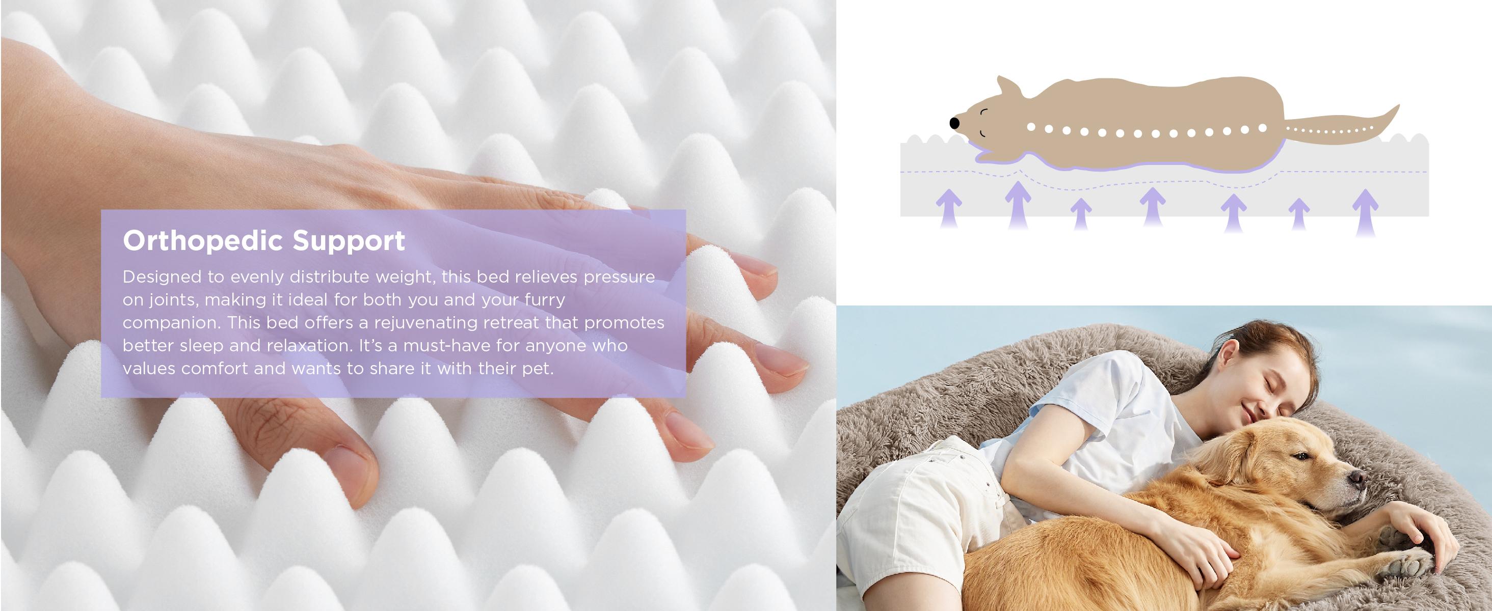 Lesure Luxury Warm Foldable 3-in-1 Flexible Giant Human Dog Bed Cozy Fluffy Faux Fur Lounge Sofa with Supportive Bolster Egg Foam Soft Plush Calming Orthopedic Bed for Comfort Classic Lounge Sofa Options