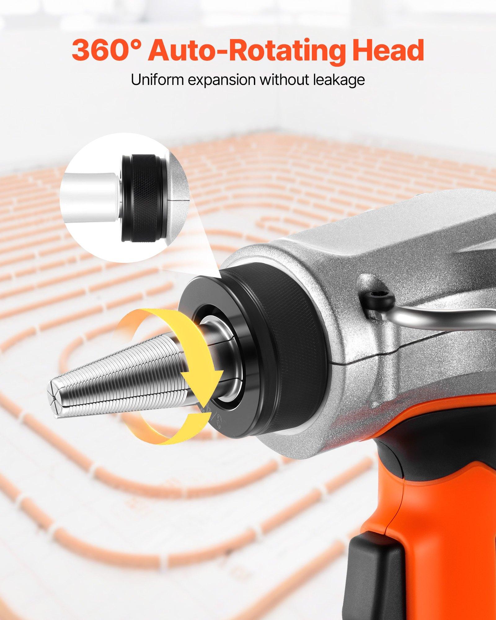 【DealsForYouDays】VEVOR 20V Max Cordless Tube Expander Construction Tool, 22000RPM Electric Tubing Expansion Tool for 1/2"-1" PEX-A Pipes, 3 Expanding Heads, 2x2AH Batteries, Fast Charging Charger, Carrying Case, Construction Tools