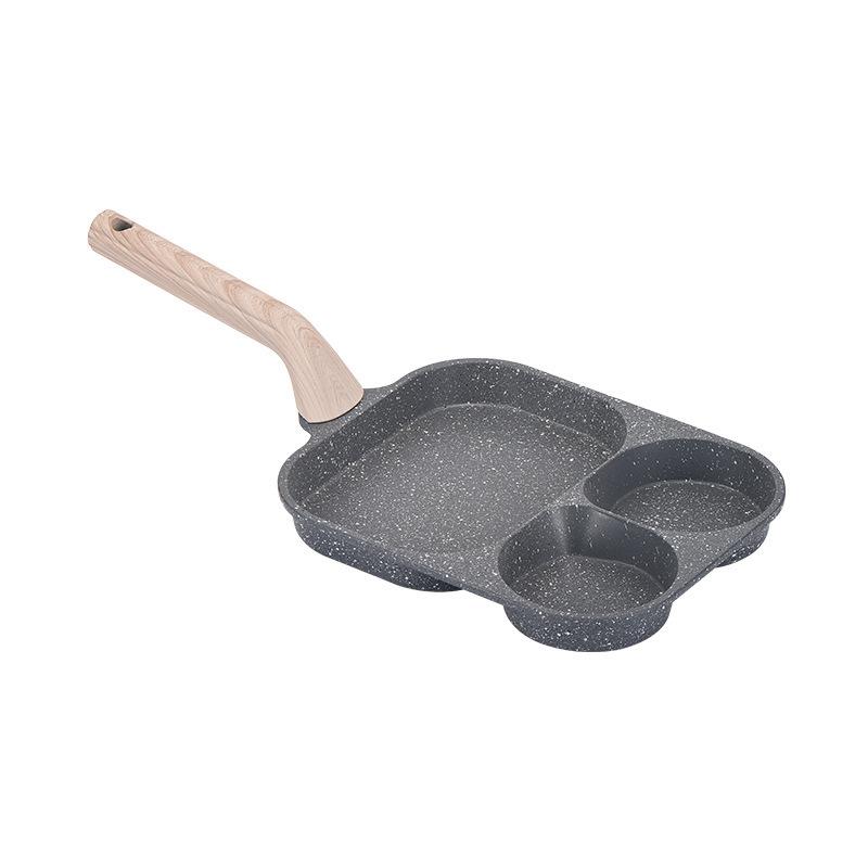 Non-stick Egg Frying Pan, 3 Holes Skillet With Handle, Nonstick 3-In-1 Divided Grill Pan - Multi-Use Egg Cooker, Omelette/Pancake Pan with Steak Function, Gas/Induction Compatible + Free Oil Brush & Scraper，Easy Clean，Breakfast Gadget，Family-Safe，