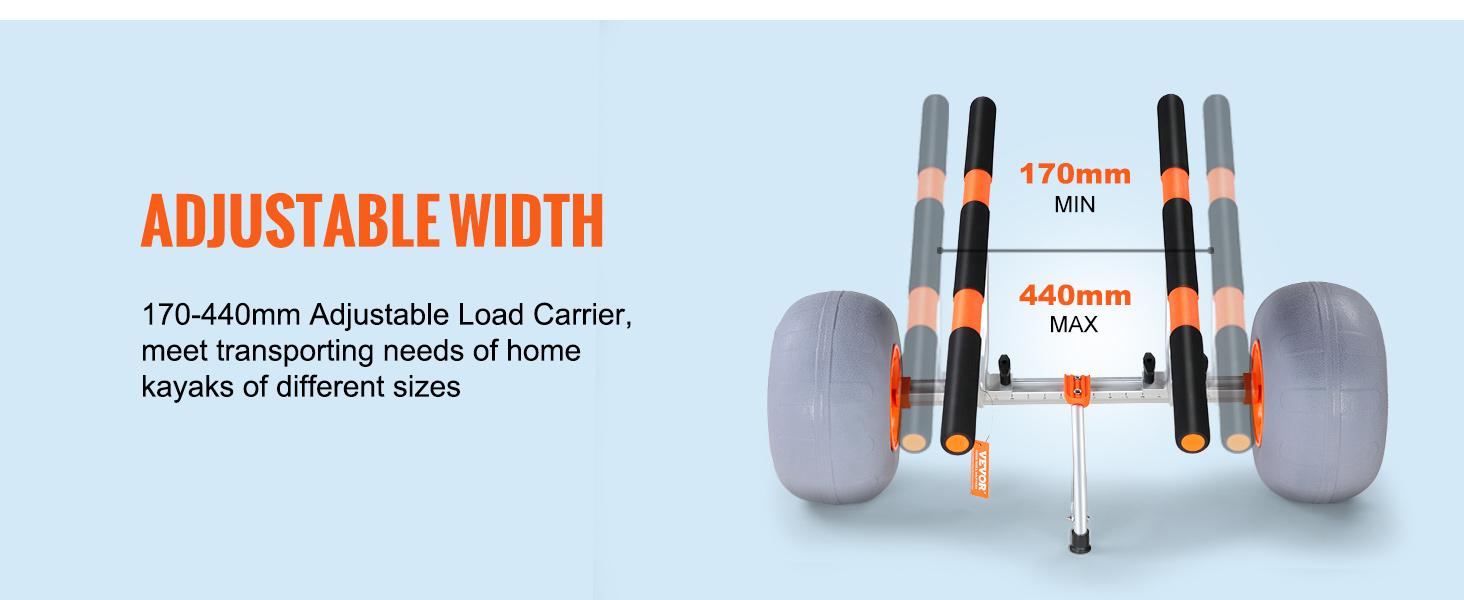 VEVOR Heavy Duty Kayak Cart, TikTokShopBlackFriday, Foldable Canoe Trolley Cart with 12'' Tires, Adjustable Width 6.69"-17.32",350 Lb Weight Capacity Kayak Trolley for Kayaks Canoes Paddleboards Float Mats Jon Boats