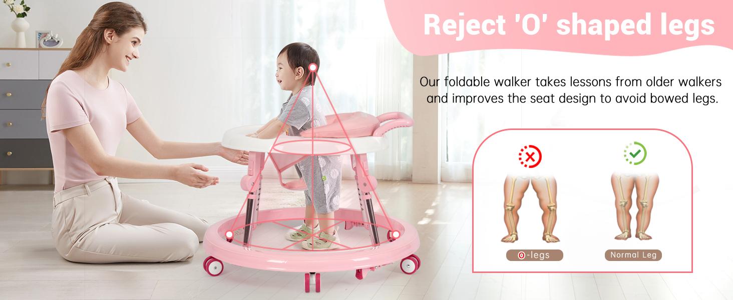Baby Walker Foldable with 9 Adjustable Heights, Baby Walkers and Activity Center for Boys Girls Babies 7-18 Months, Baby Walker with Wheels Portable