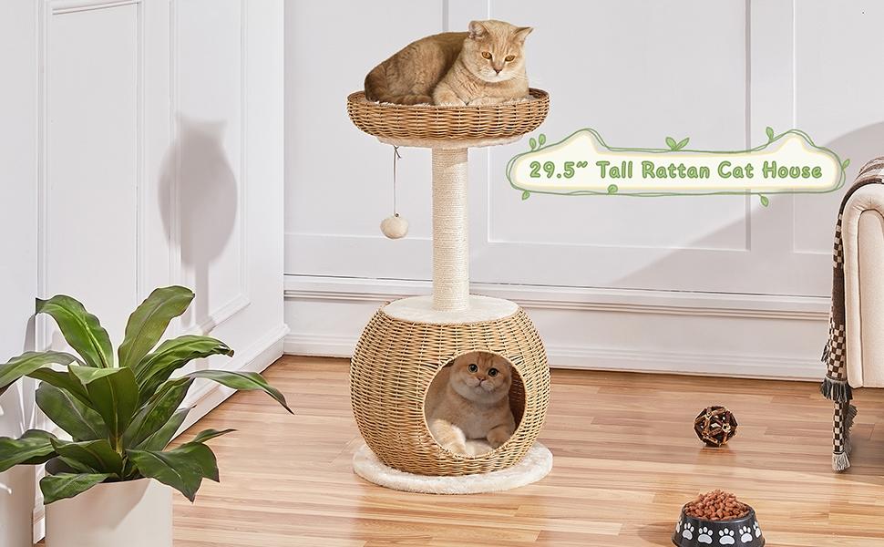 Yaheetech 54in Rattan Cat Tree Tower with Luxury Woven Condo, Clear Bowl, Washable Cushions, and Scratching Posts, Cat Furniture for Indoor Cats Yaheetech 54in Rattan Cat Tree Tower with Luxury Woven Condo, Clear Bowl, Washable Cushions, and Scratching Posts, Cat Furniture for Indoor Cats