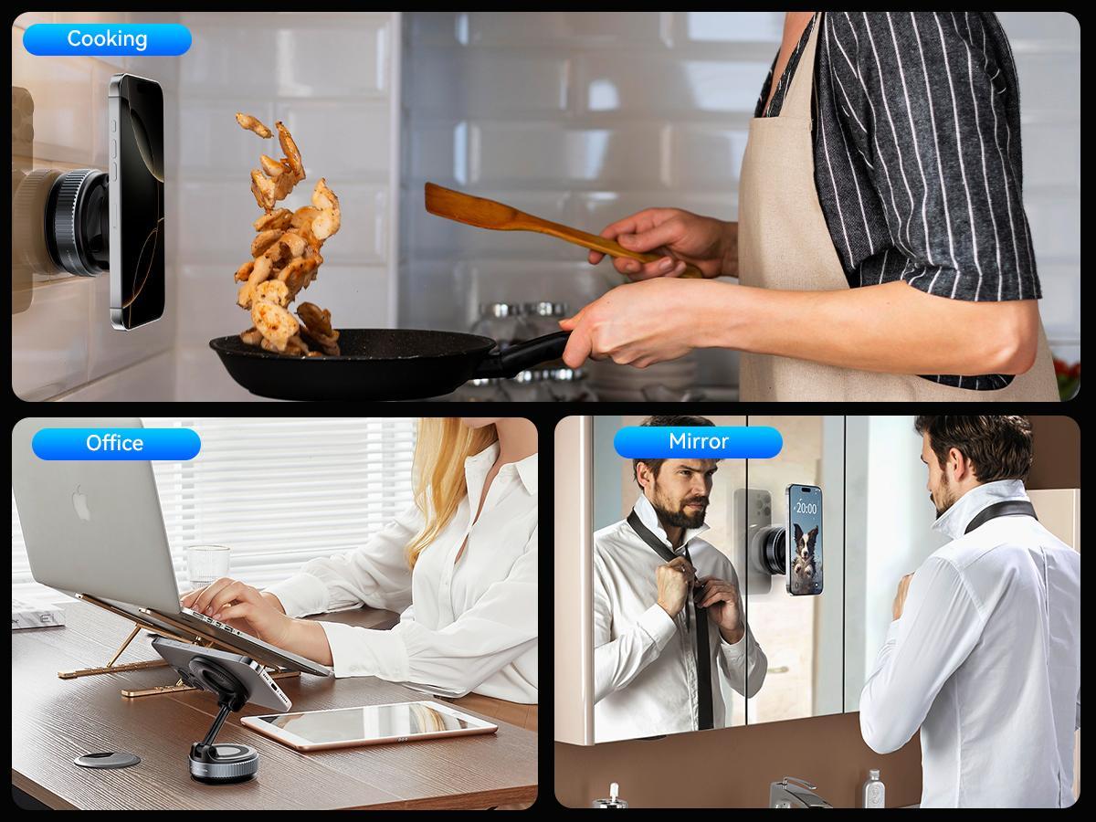 Upgraded Magnetic Phone Holder,Unpowered Version 360&deg; Rotatable Adjustable and Foldable Magnetic & Vacuum Adsorption Car Holder, No Noise for iPhone & Android