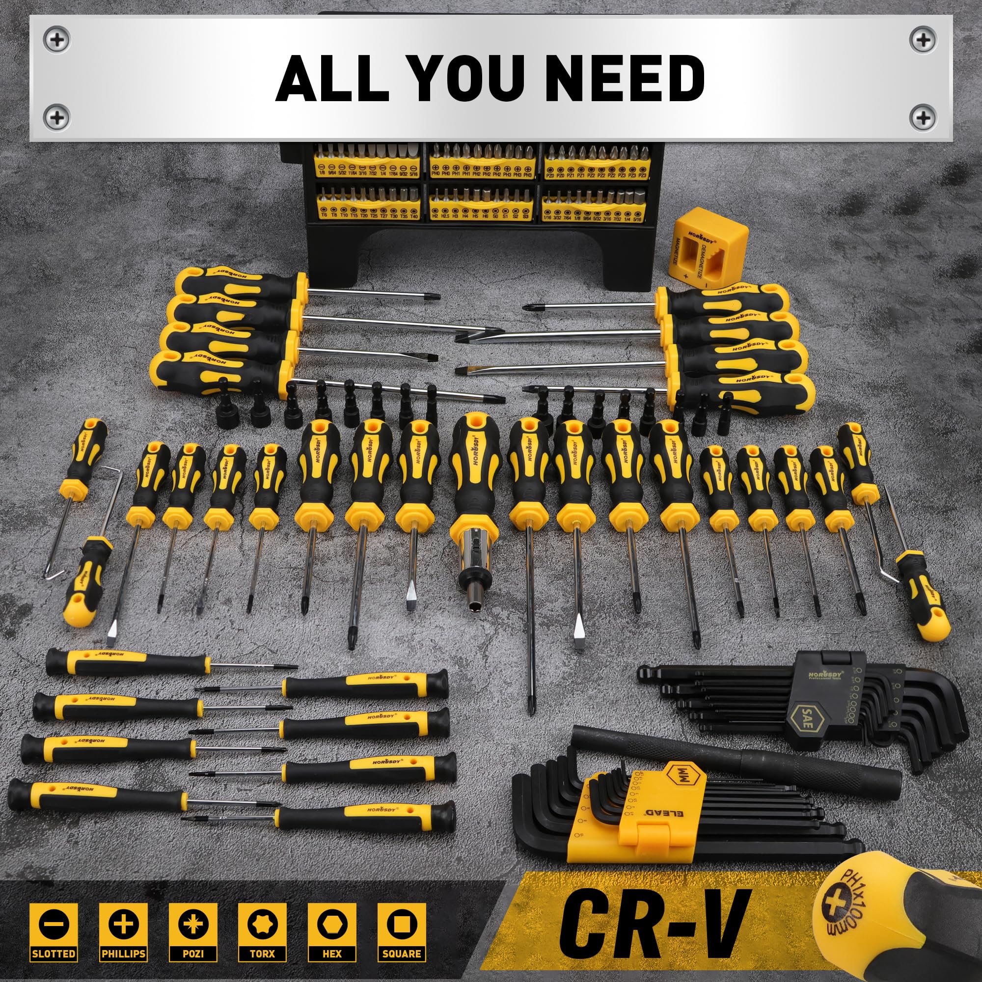 FathersDayGift-- Magnetic Screwdriver Set with Plastic Racking, Includes SAE & Metric Hex Keys, Precision Screwdriver and Magnetizer Demagnetizer DIY Tools for Men Tools Gift Organization