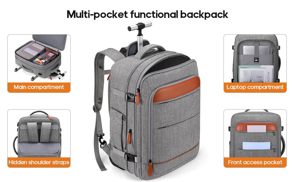 BAGSURE Rolling Backpack with Wheels 17.3 Inch Carry-On Laptop Backpack for Men Women Large Capacity Durable Travel Backpack with USB Port & Anti-Theft Features,summerwins BAGSURE Rolling Backpack with Wheels 17.3 Inch Carry-On Laptop Backpack for Men Women Large Capacity Durable Travel Backpack with USB Port & Anti-Theft Features,summerwins