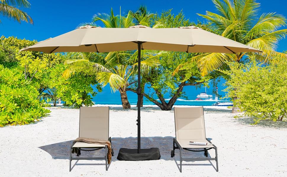 【On Sale】Yaheetech Massive 15/13ft Double-Sided Patio Umbrella | Heavy Duty & 2 Sandbags Included, Easy Crank for Garden Pool and Lawn