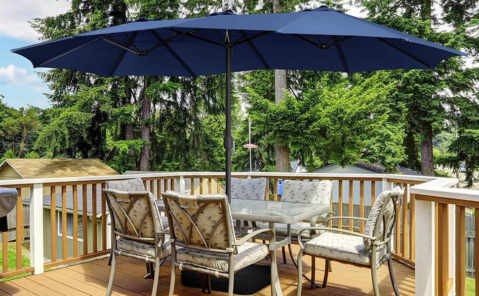【On Sale】Yaheetech Massive 15/13ft Double-Sided Patio Umbrella | Heavy Duty & 2 Sandbags Included, Easy Crank for Garden Pool and Lawn