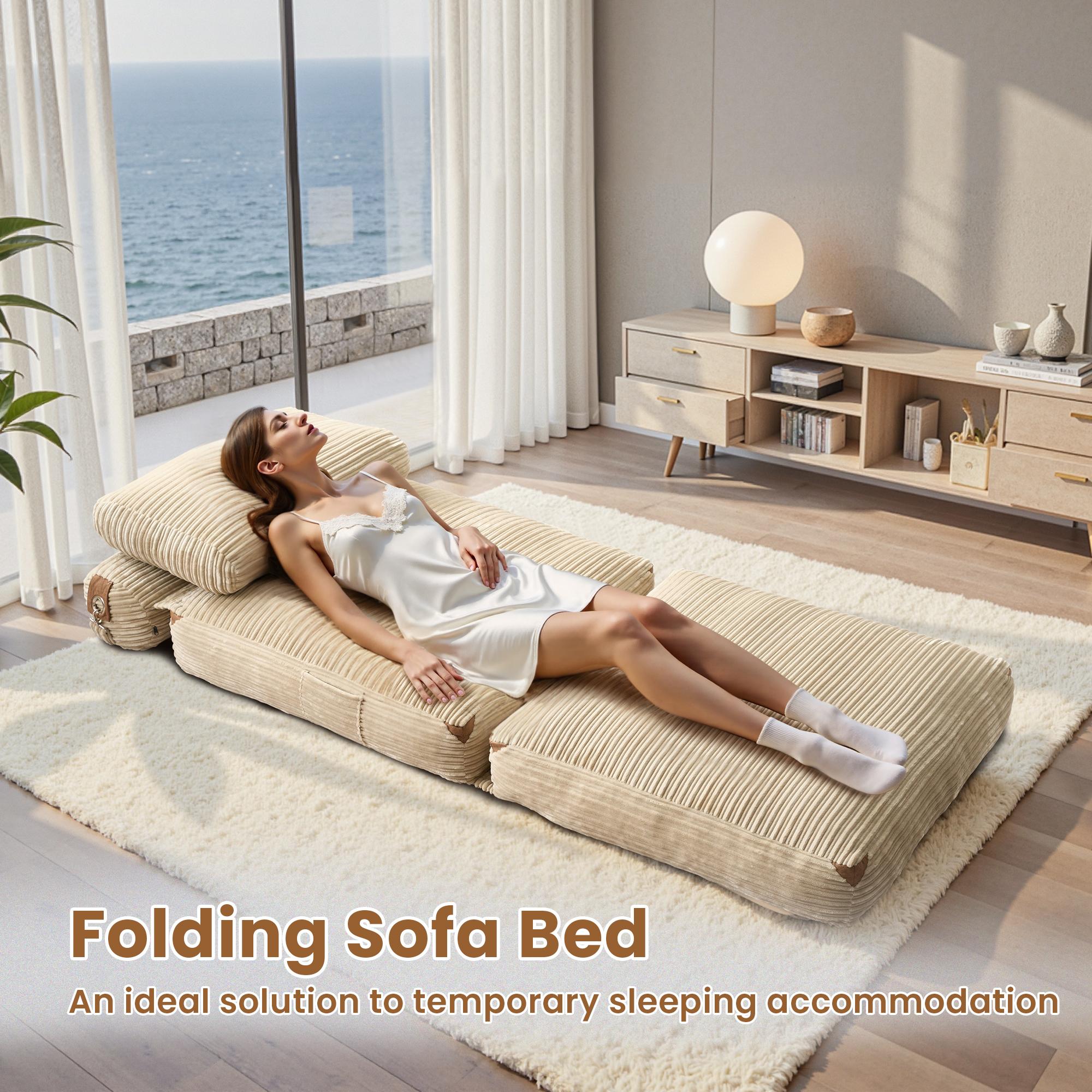 CAODOC Foldable Cloud Sofa Bed,Convertible Sleeper Chair with Pillow Foldable Mattress with Back Support, Portable Fold Out Chair Bed Comfy Floor Sofa Lounge for Living Room Bedroom