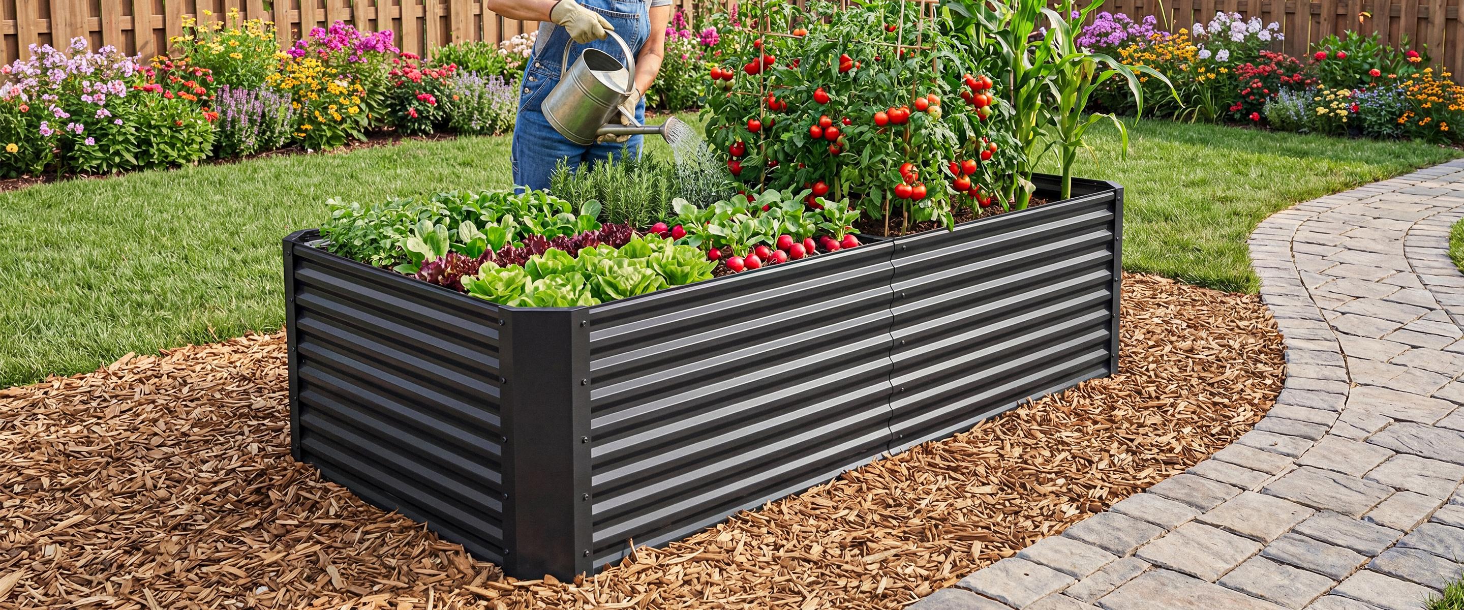 YITAHOME 1/2 pcs Raised Garden Bed Kit, with Gloves & Tension Bar, Outdoor Patio Planter Box for Plants Vegetables Flowers