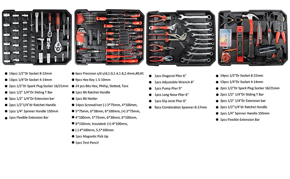 187PCS Large Capacity Metal Hand Toolbox, The Ultimate Home Repair Master Set - Comprehensive Toolbox, With 4 Drawers, General Household Toolkit, Simple And Durable, Auto Repair Repair Tools, No Assembly Required#fathersdaygift