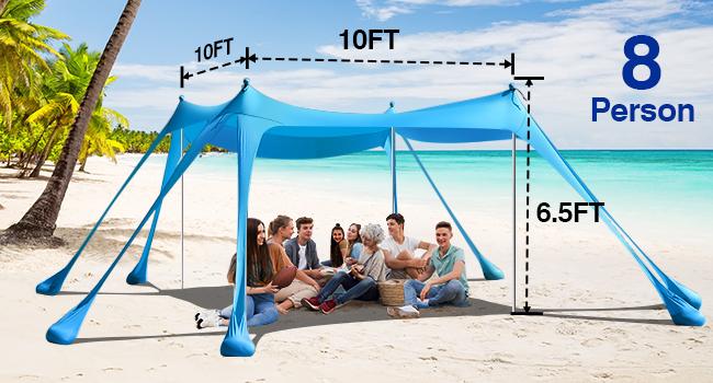 Beach Tent Sun Shelter, Beach Canopy Tent Sun Shade UPF50+ Protection with 8 Sandbags 4 Stability Poles, summer Outdoor Beach Shade Canopy for Beach, Camping, Fishing patio umbrella for family Beach Tent Sun Shelter, Beach Canopy Tent Sun Shade UPF50+ Protection with 8 Sandbags 4 Stability Poles, summer Outdoor Beach Shade Canopy for Beach, Camping, Fishing patio umbrella for family