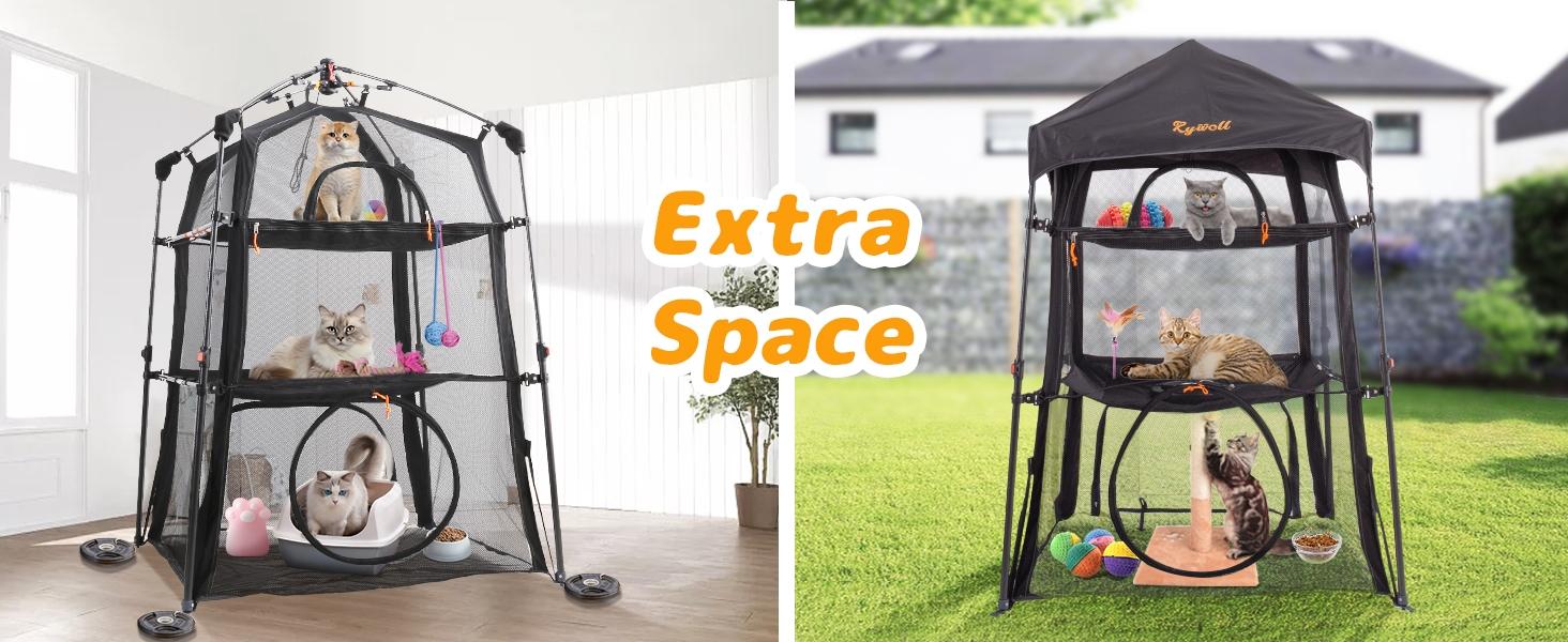Elegear Extra Large Outdoor Cat Enclosure, 3-Tier Spacious Design&5 Windows, Weatherproof&Sunproof,Carry Bag for Patio Camping Pet Supplies Apartment