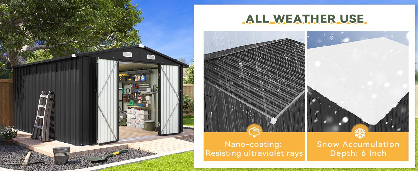 Aoxun Outdoor Storage Shed Metal Garden Tool Shed with Sloping Roof Lockable Door for Patio Lawn Backyard Black Organizer for Garden Tools & Shelf Organization