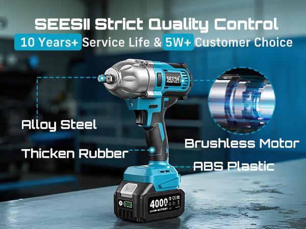 Seesii Cordless Impact Wrench 1/2-inch, High Torque 1200N.m, Compact Wrench w/ 1X 4.0Ah Battery, 3300RPM, 6 Sockets, Electric Impact Driver, Gift for Home, Vehicles & Men, WH710 Pro dealsforyoudays