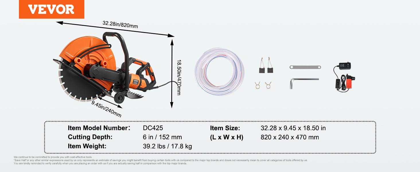 VEVOR Electric Concrete Saw, Summervibes,Summervibes, 16 in, 3200 W 15 A Motor Circular Saw Cutter with Max. 6 in Adjustable Cutting Depth, Wet Disk Saw Cutter Includes Water Line, Pump and Blade, for Stone, Brick Construction VEVOR Super Brand Day