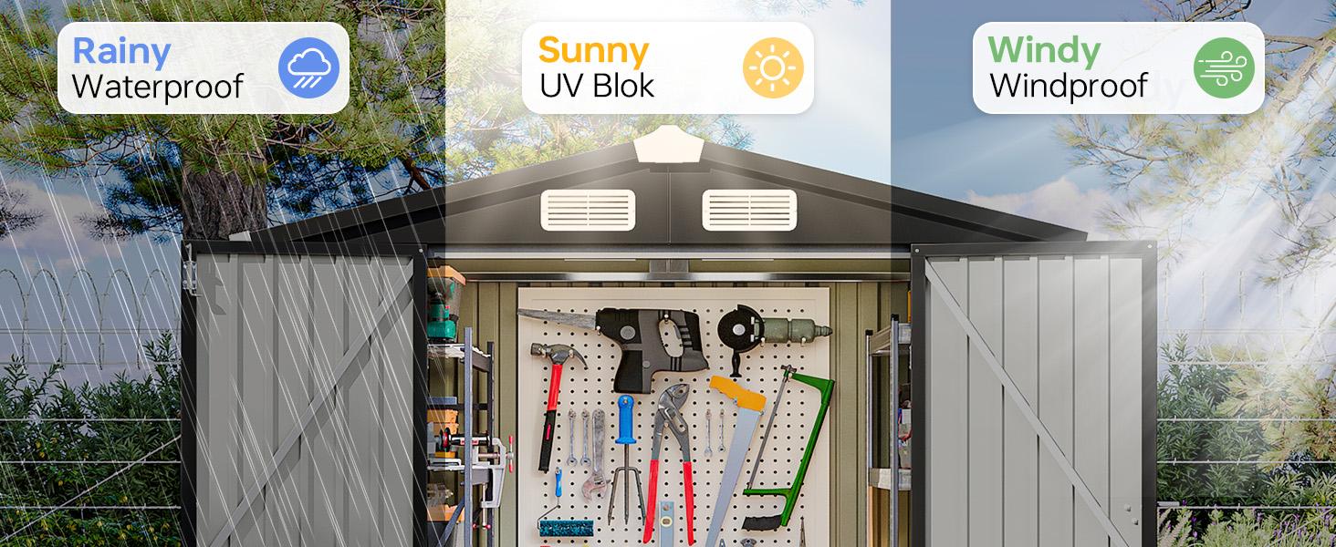 Aoxun Outdoor Storage Shed Metal Garden Tool Shed with Sloping Roof Lockable Door for Patio Lawn Backyard Black Organizer for Garden Tools & Shelf Organization Aoxun Outdoor Storage Shed Metal Garden Tool Shed with Sloping Roof Lockable Door for Patio Lawn Backyard Black Organizer for Garden Tools & Shelf Organization