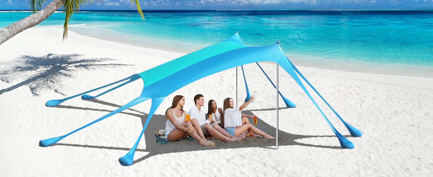 Beach Tent Sun Shelter, Beach Canopy Tent Sun Shade UPF50+ Protection with 8 Sandbags 4 Stability Poles, summer Outdoor Beach Shade Canopy for Beach, Camping, Fishing patio umbrella for family Beach Tent Sun Shelter, Beach Canopy Tent Sun Shade UPF50+ Protection with 8 Sandbags 4 Stability Poles, summer Outdoor Beach Shade Canopy for Beach, Camping, Fishing patio umbrella for family