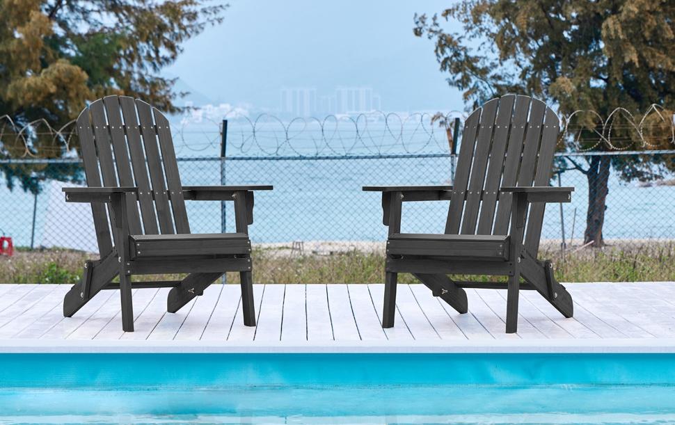 【Set of 2】Yaheetech 2026 Upgrade Folding Adirondack Chair Outdoor Solid Wood Garden Chair Weather Resistant, Fire Pit Lounge Chairs for Garden/Yard/Patio/Lawn
