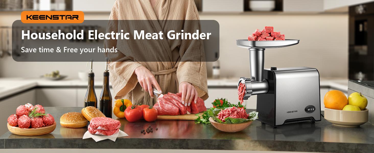 Electric Meat Grinders, Sausage Stuffer Maker 450W(3000W Max) Food Grinder with Blade & 3 Plates,Tubes & Kubbe Kit,Stainless Steel Meat Mincer Machine Ground Beef/Pork Home Kitchen Appliances Slicer