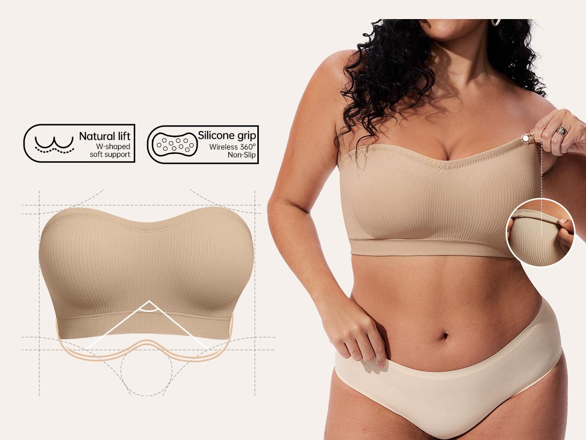 Vertvie|ZOE Stay Put Bandeau Bra, Strapless Bra Wireless Seamless Comfort Day Vertvie|ZOE Stay Put Bandeau Bra, Strapless Bra Wireless Seamless Comfort Day