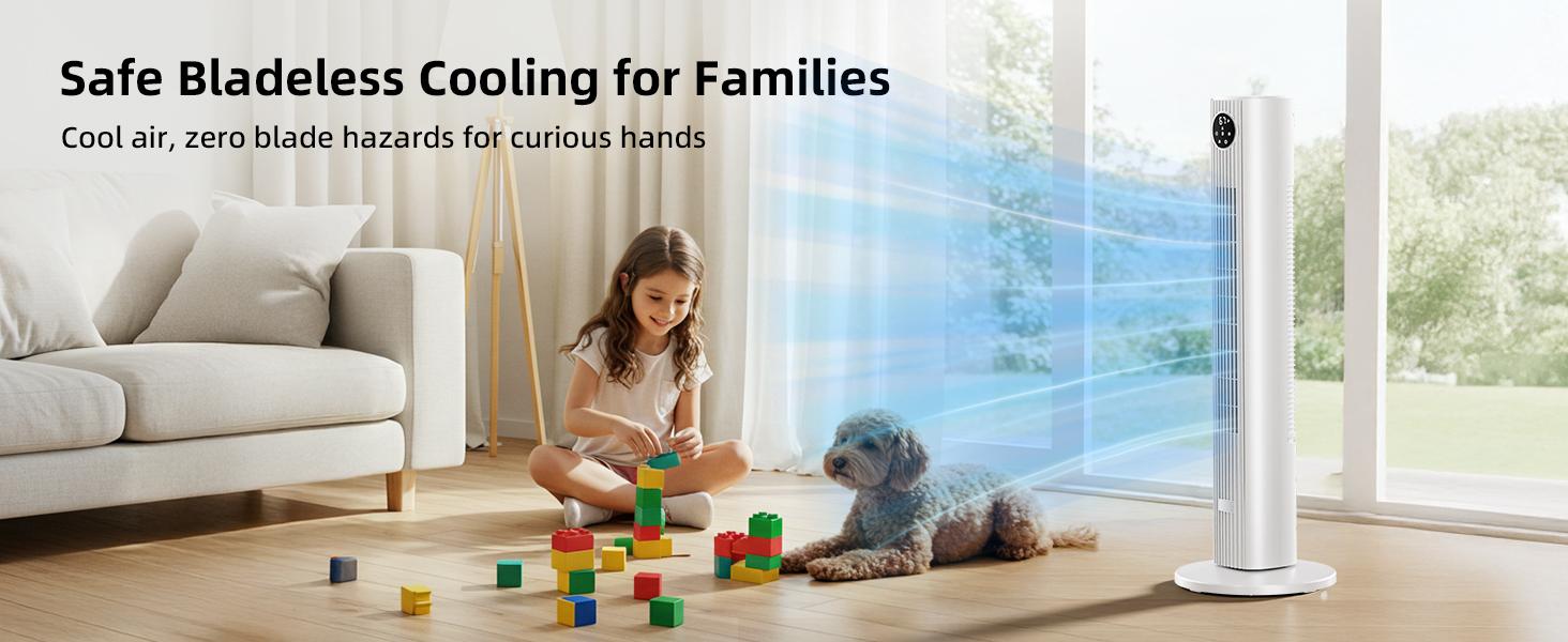 【DealsForYouDays】Antarctic Star Tower Fan Portable Electric 85&deg; Oscillating Fan with Remote Control, Quiet Operation, 3 Speed Settings & 12H Timer, Bladeless Standing Floor Fan for Bedroom & Office