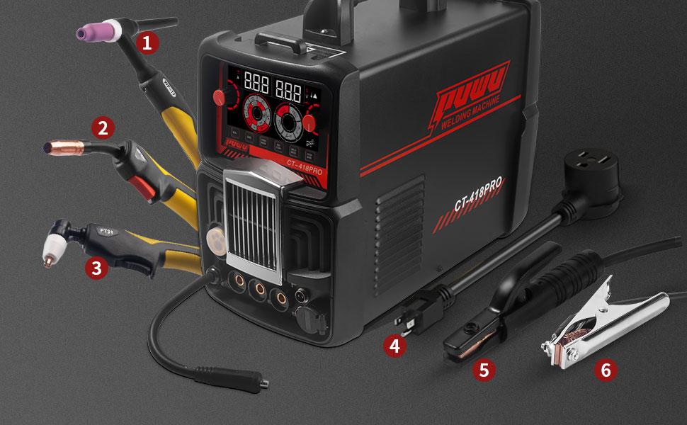 【fathersdaygift】PUWU CT-418PRO Plasma Cutter Welder Gas MIG/Gasless MIG/HF TIG/Stick/CUT 5 in 1 Aluminum Welding Machine 110V/220V Dual Voltage IGBT Inverter LED Display MP200 Multi Process Welder with Accessories 【fathersdaygift】PUWU CT-418PRO Plasma Cutter Welder Gas MIG/Gasless MIG/HF TIG/Stick/CUT 5 in 1 Aluminum Welding Machine 110V/220V Dual Voltage IGBT Inverter LED Display MP200 Multi Process Welder with Accessories