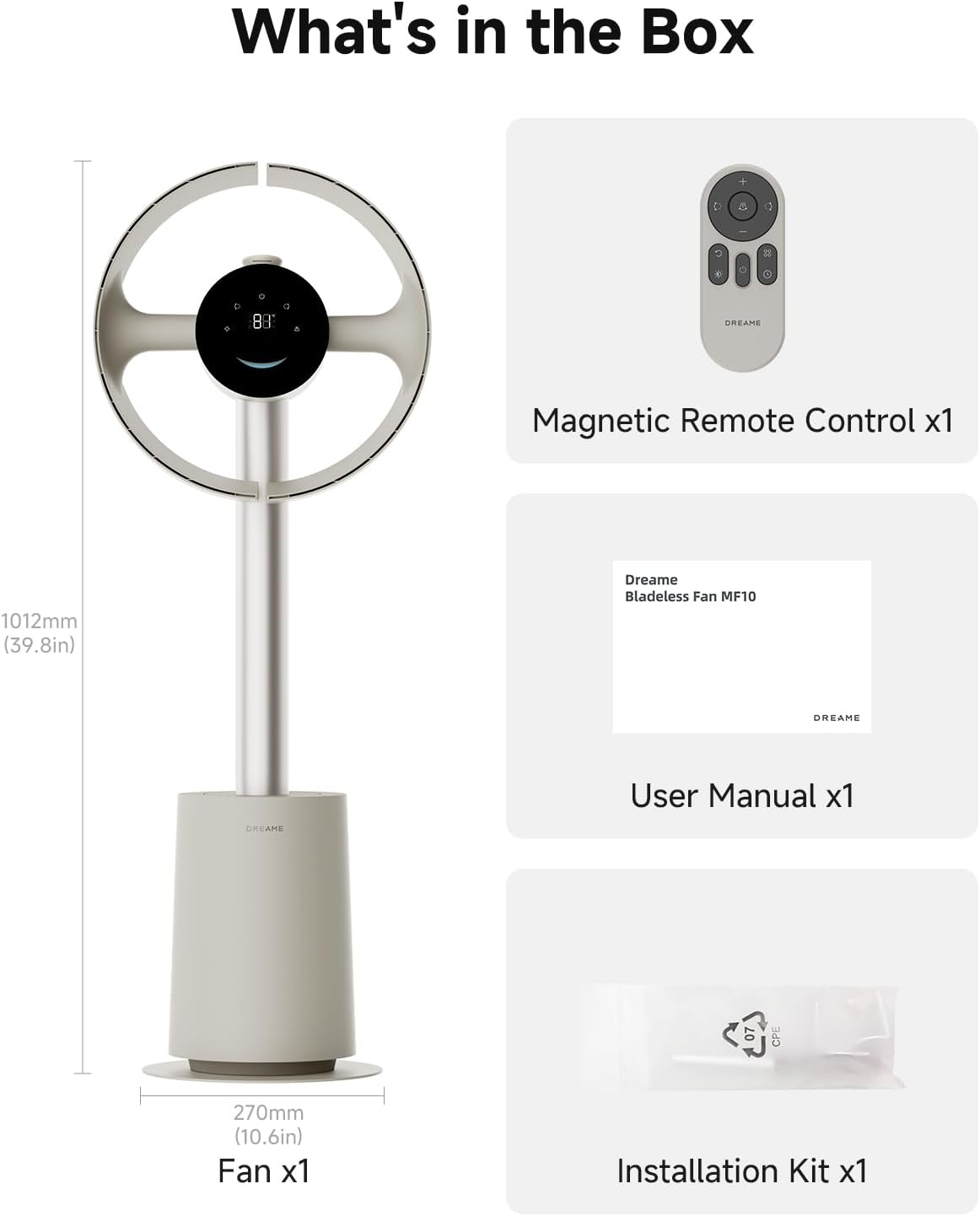 MF10 Bladeless Tower Fan for Bedroom, Smart Standing Fan with 270° Spatial Airflow for Whole-Room Circulation