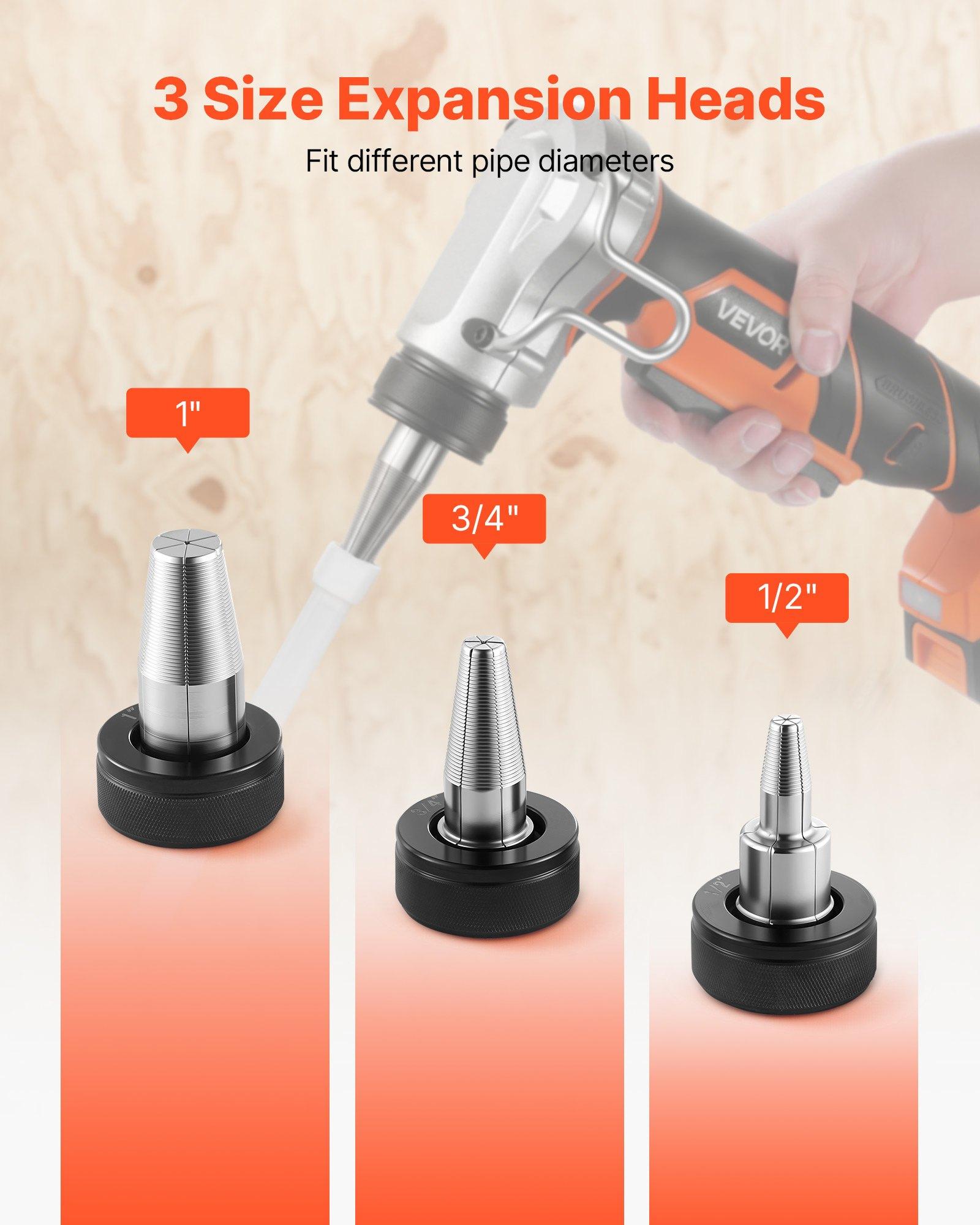 【DealsForYouDays】VEVOR 20V Max Cordless Tube Expander Construction Tool, 22000RPM Electric Tubing Expansion Tool for 1/2"-1" PEX-A Pipes, 3 Expanding Heads, 2x2AH Batteries, Fast Charging Charger, Carrying Case, Construction Tools