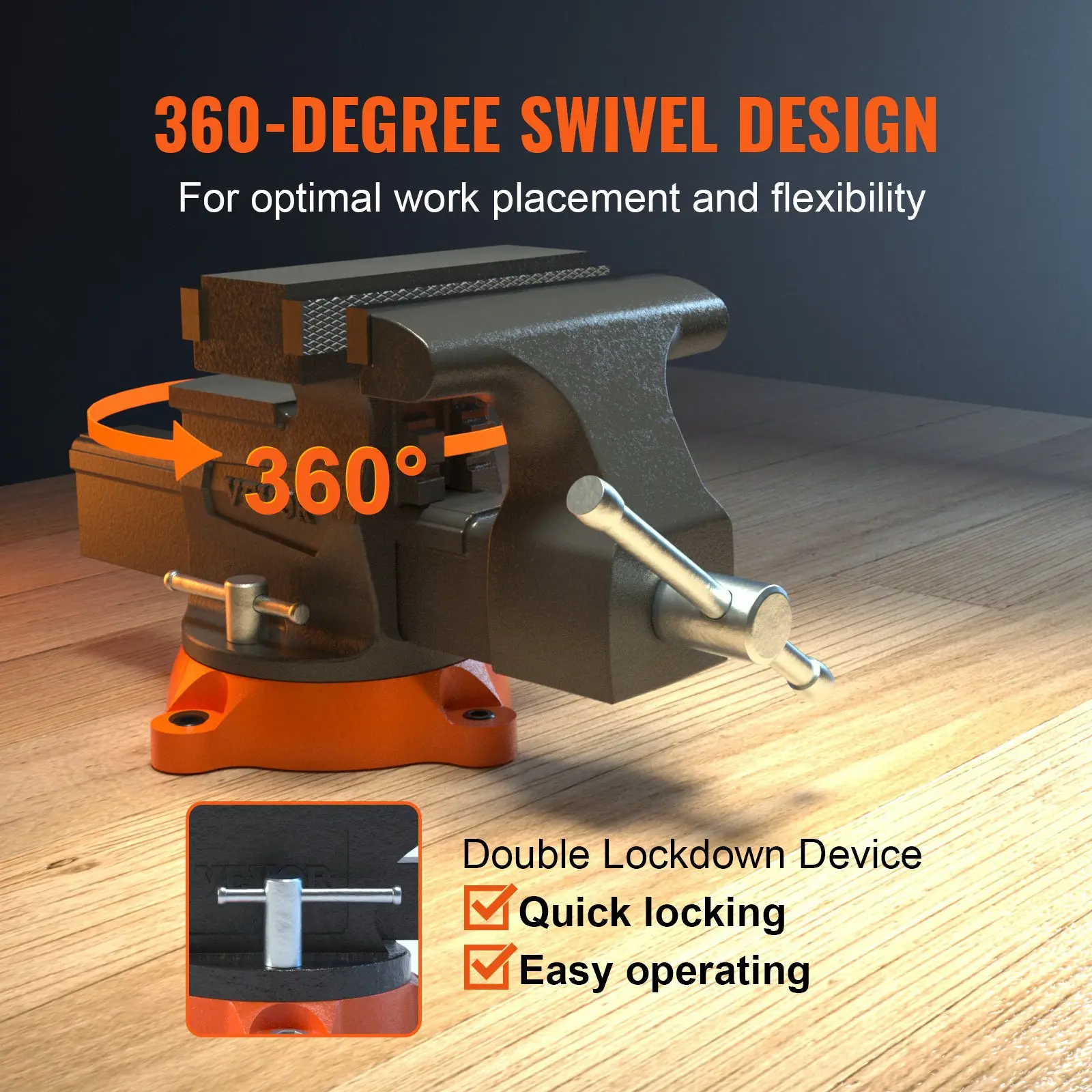  6.5" Jaw Width 6.5" Forward &9.3" Reverse Opening Bench Vise, 360-Degree Swivel Locking Base Multipurpose Workbench with Anvil