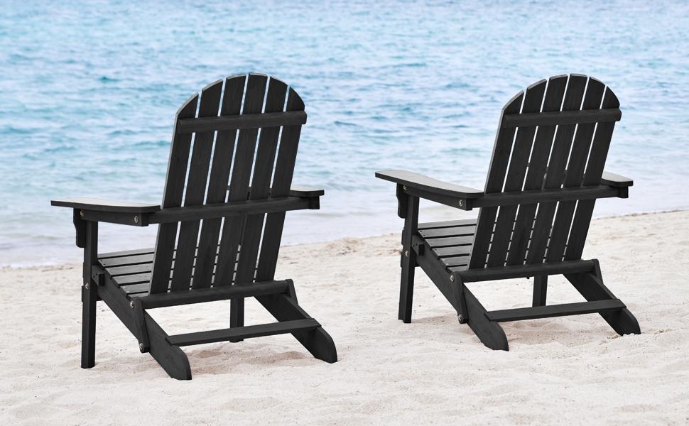 【Set of 2】Yaheetech 2026 Upgrade Folding Adirondack Chair Outdoor Solid Wood Garden Chair Weather Resistant, Fire Pit Lounge Chairs for Garden/Yard/Patio/Lawn