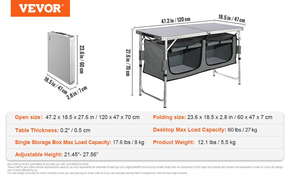 VEVOR Camping Kitchen Table, TikTokShopBlackFriday, Quick set-up Folding Camping Table, 3 Adjustable Heights, MDF Camping Table, Ideal for Outdoor Picnics, BBQs, Camping, RV Traveling VEVOR Super Brand Day